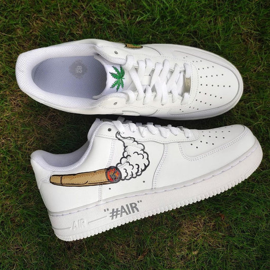 Custom Air Force 1 White Cannabis Leaf And Modified Swoosh Patterns