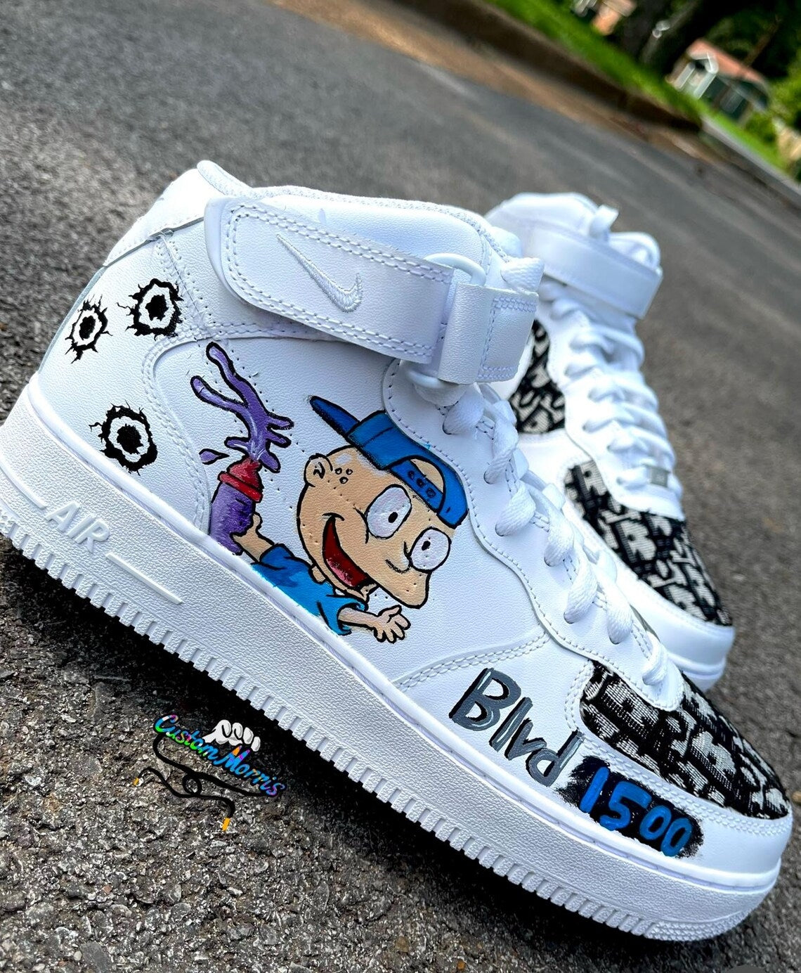 Custom Air Force 1 White Cartoon Character And Bullet - Hole Pattern