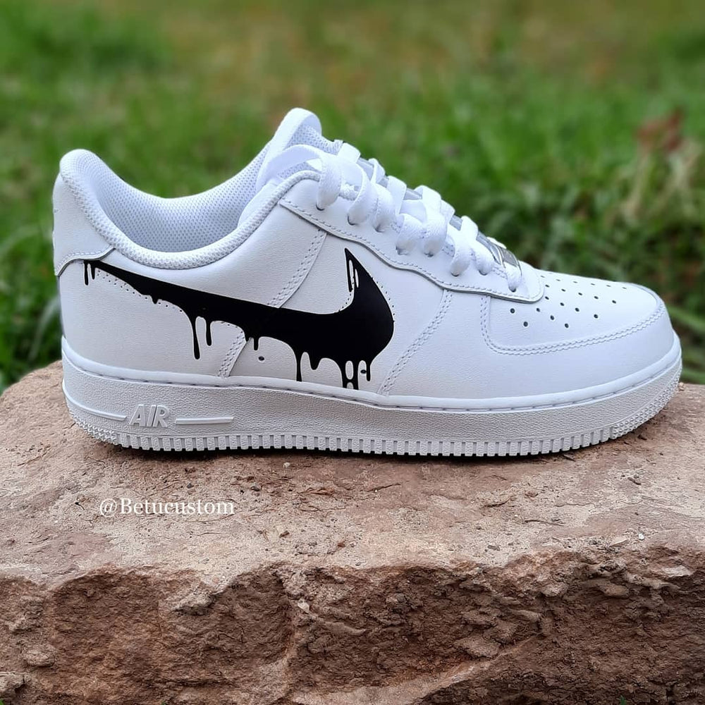 Custom Air Force 1 White Dripping Black Swoosh