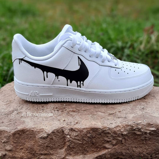 Custom Air Force 1 White Dripping Black Swoosh