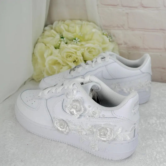 Custom Air Force 1 White Floral Embellishment
