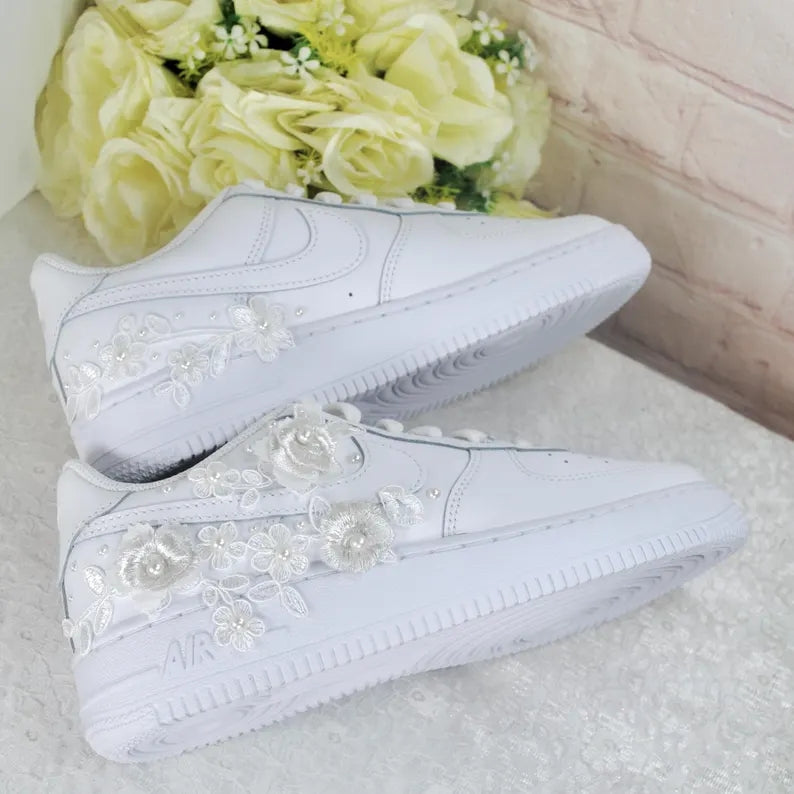 Custom Air Force 1 White Floral Embellishment