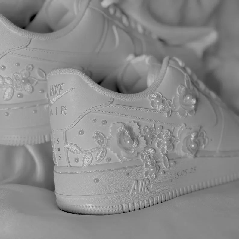 Custom Air Force 1 White Floral Embellishment