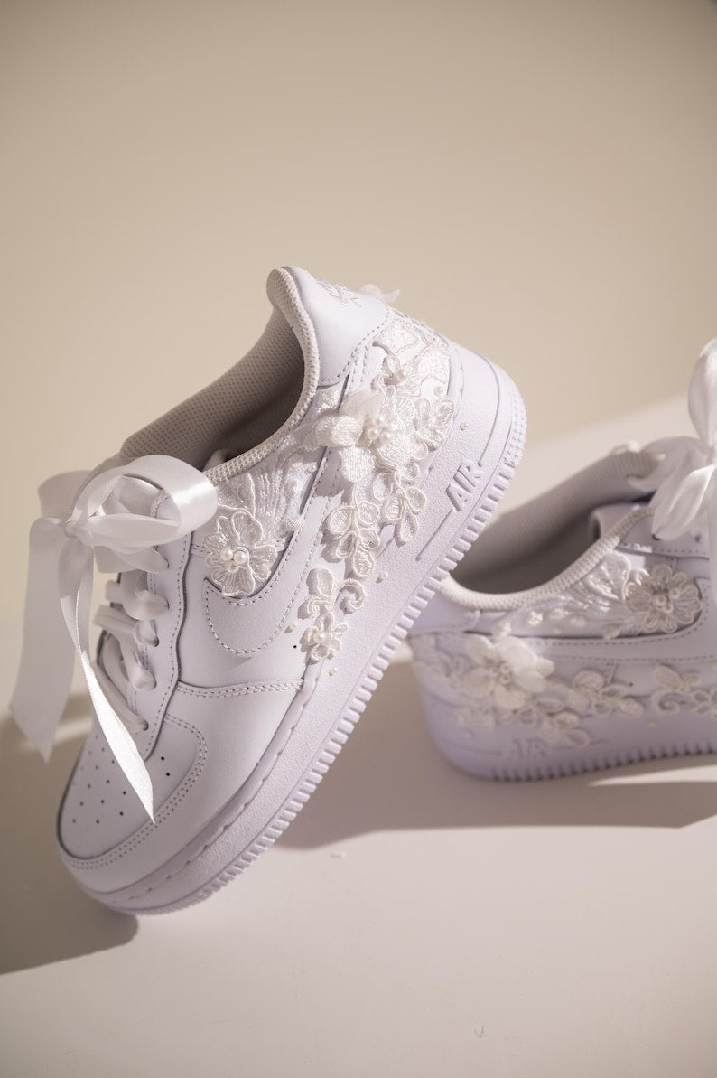 Custom Air Force 1 White Floral Embroidery
