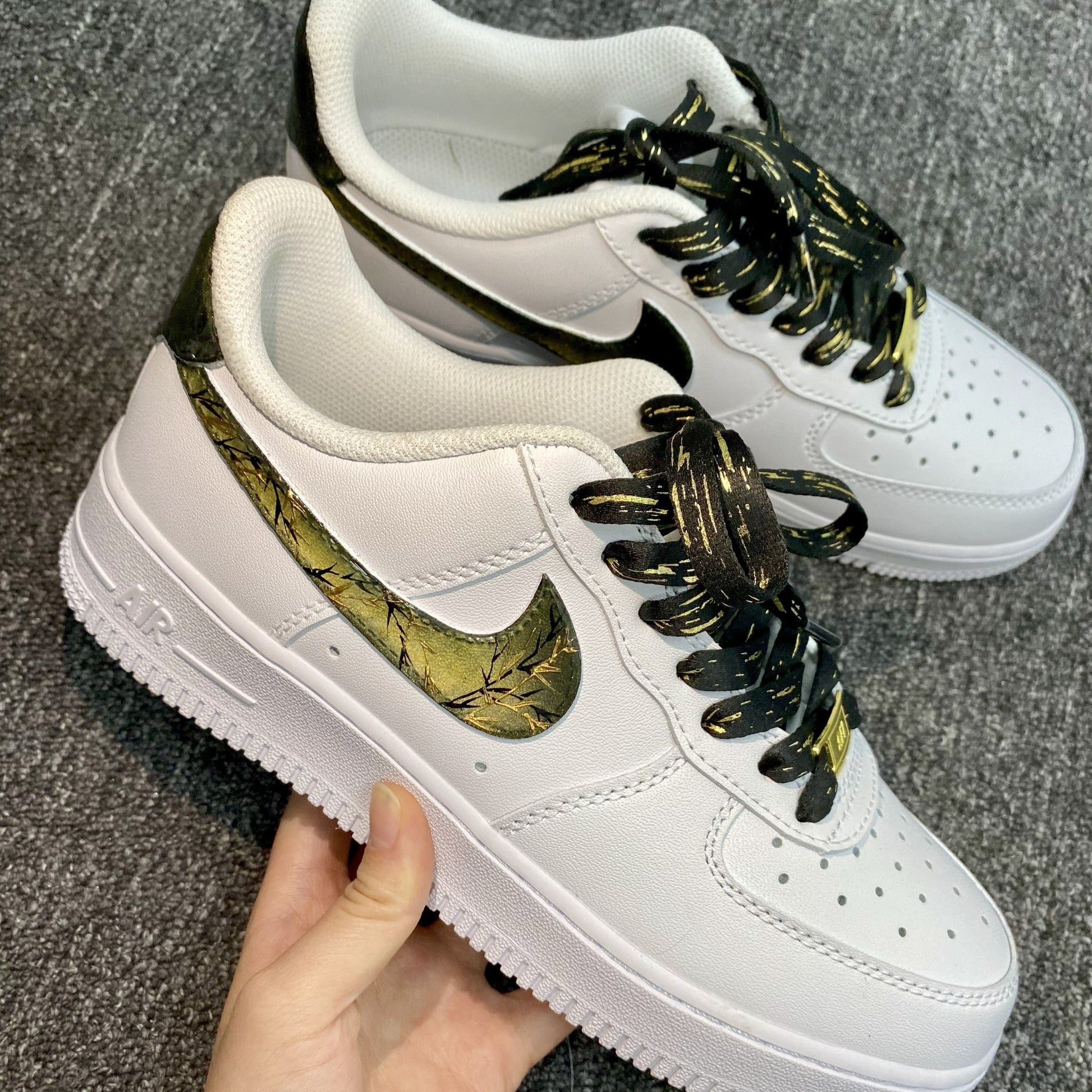 Custom Air Force 1 White Gold Bamboo - pattern