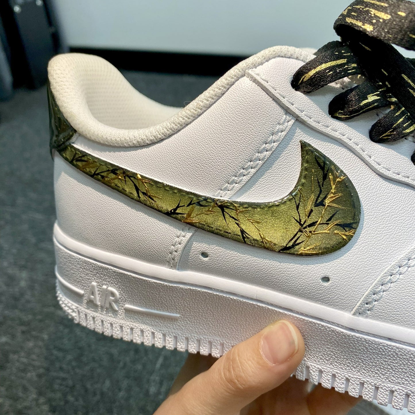 Custom Air Force 1 White Gold Bamboo - pattern