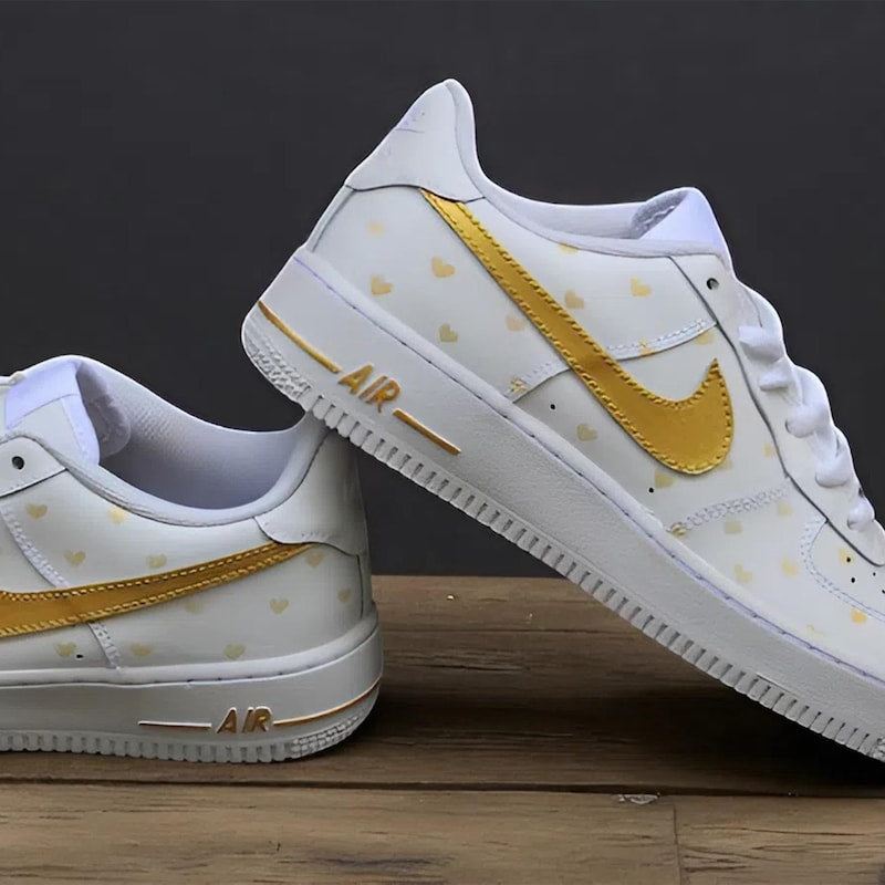 Custom Air Force 1 White Gold Heart Pattern