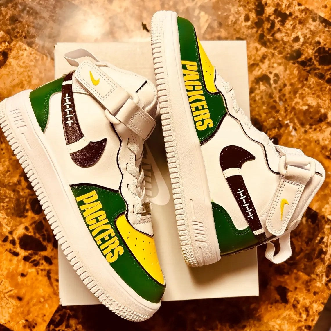 Custom Air Force 1 White Green Yellow Packers Logo