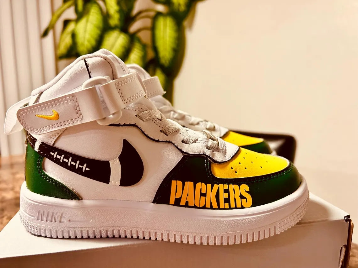 Custom Air Force 1 White Green Yellow Packers Logo