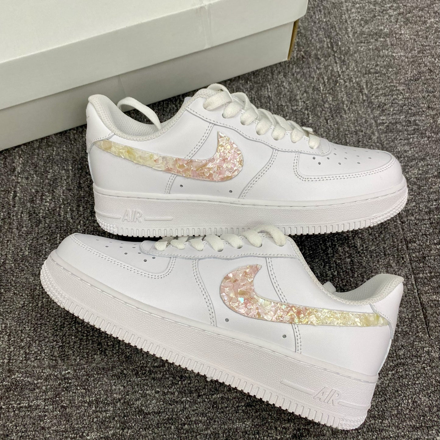 Custom Air Force 1 White Iridescent Shard Pattern