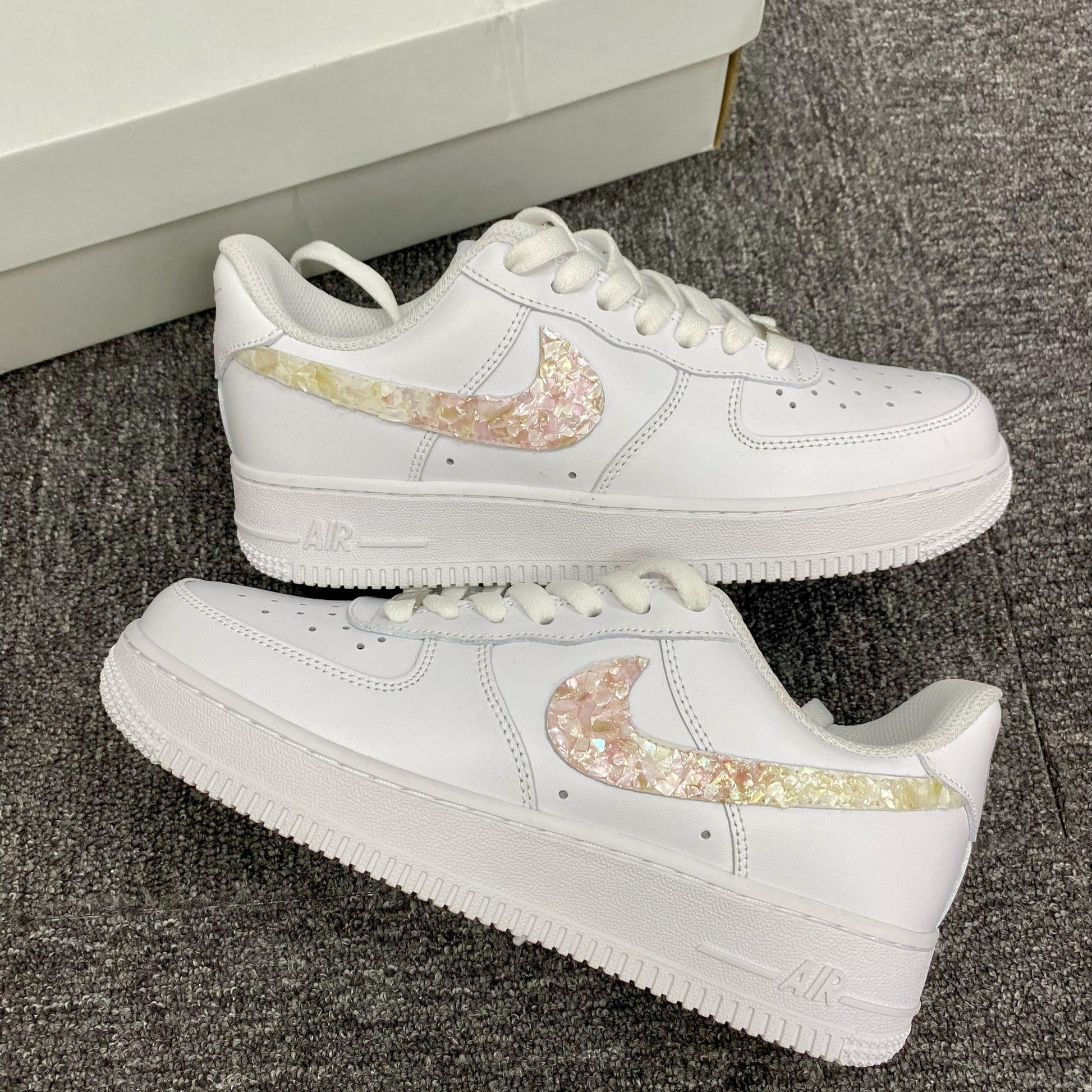 Custom Air Force 1 White Iridescent Shard Pattern
