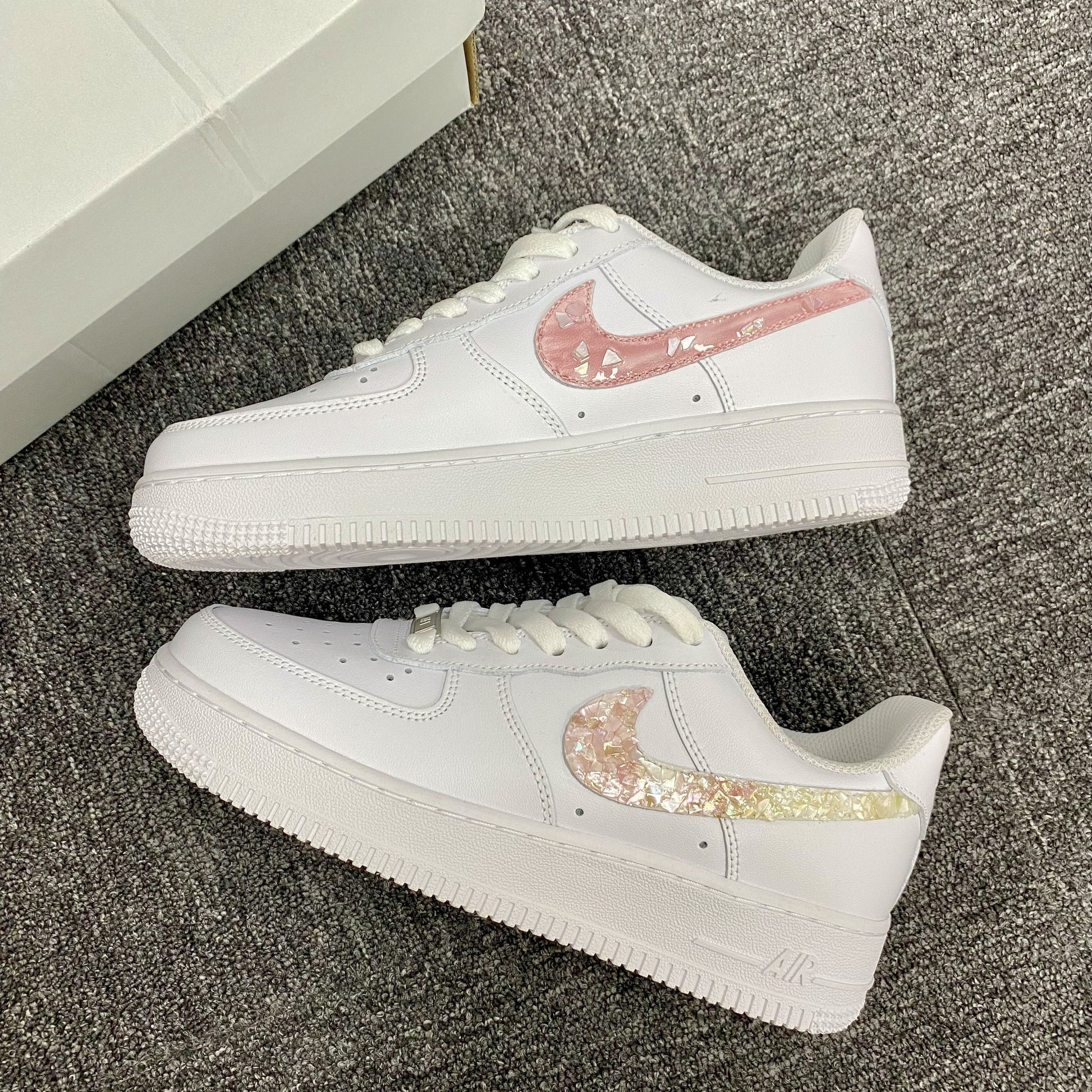 Custom Air Force 1 White Iridescent Shard Pattern