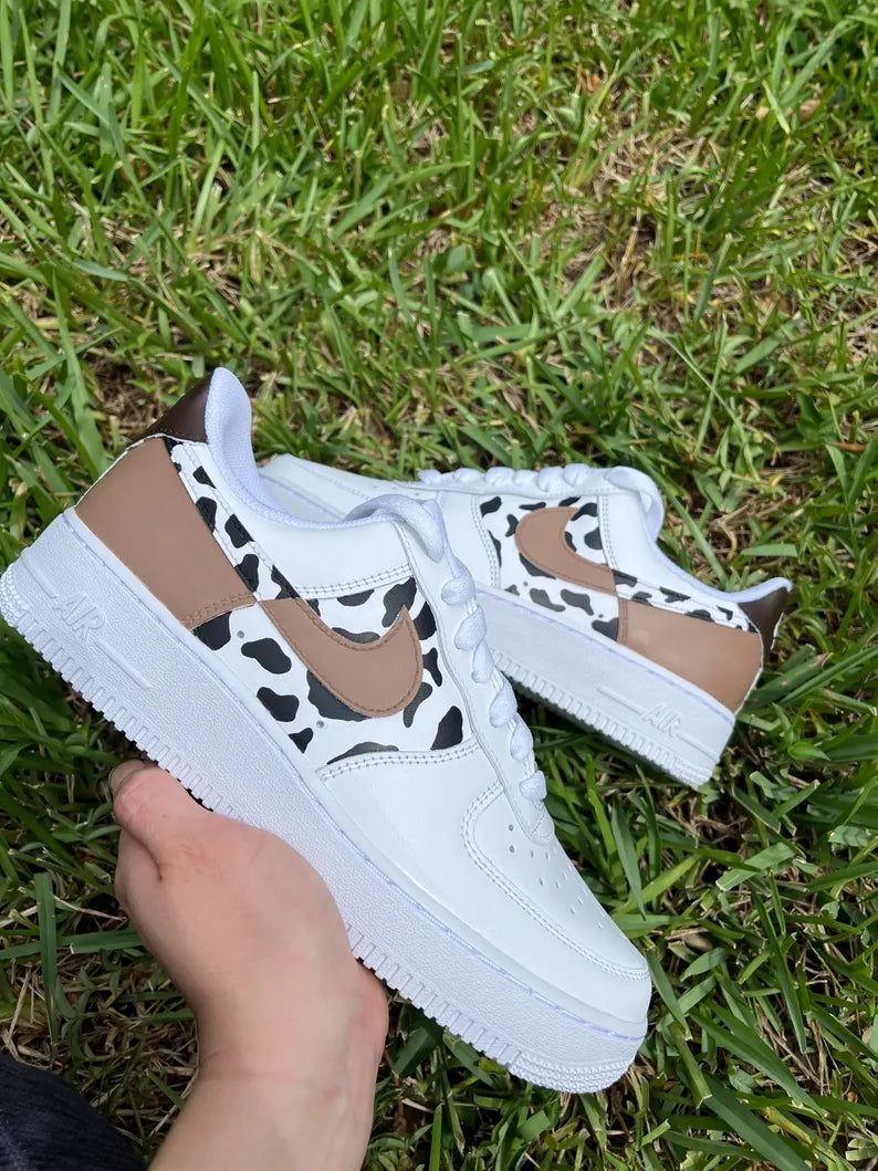 Custom Air Force 1 White Khaki Cow Print