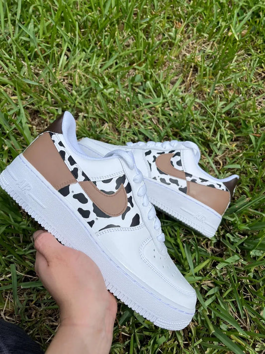 Custom Air Force 1 White Khaki Cow Print