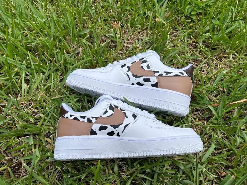 Custom Air Force 1 White Khaki Cow Print