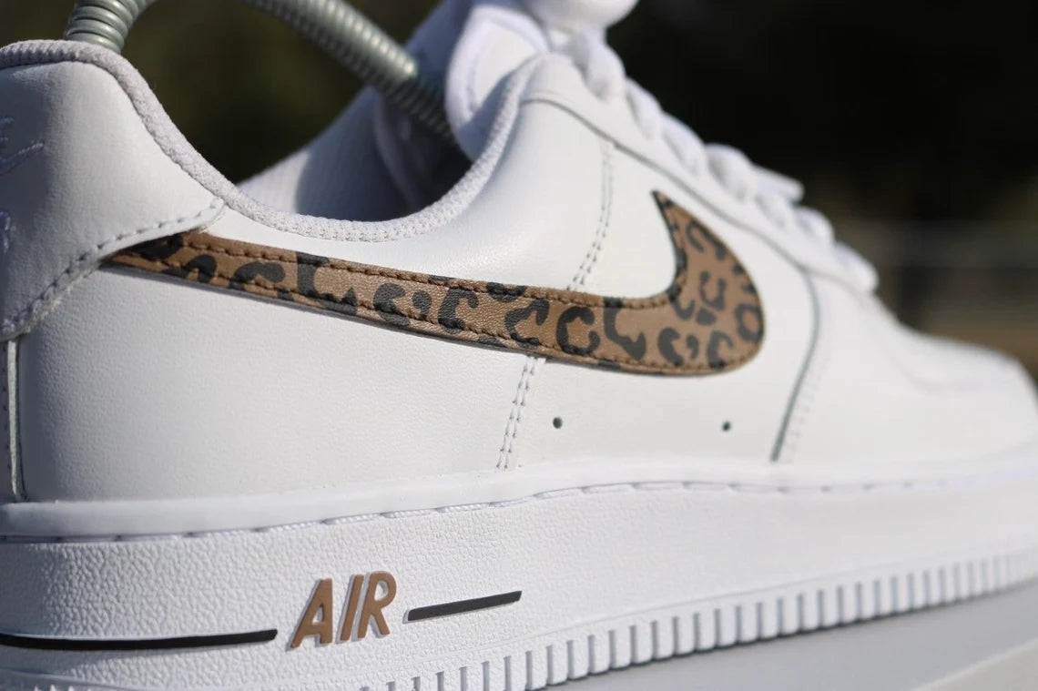 Custom Air Force 1 White Leopard Print Swoosh
