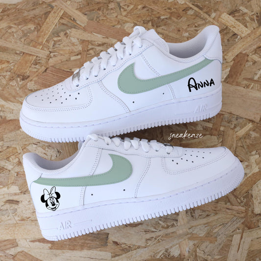 Custom Air Force 1 White Mint Green Minnie Mouse And Name Design