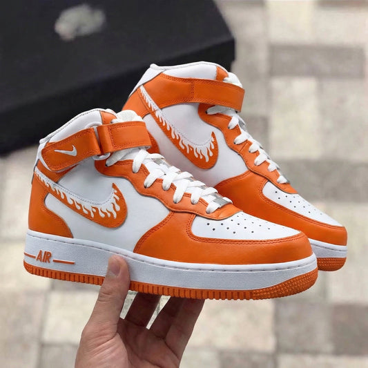 Custom Air Force 1 White Orange Flame Swoosh