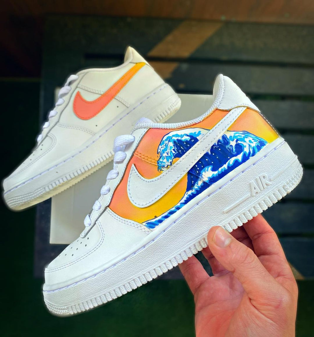 Custom Air Force 1 White Orange With Wave Painting