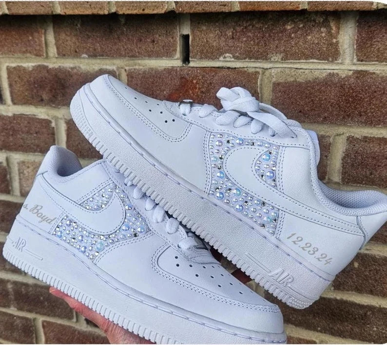Custom Air Force 1 White Pearls Embellished