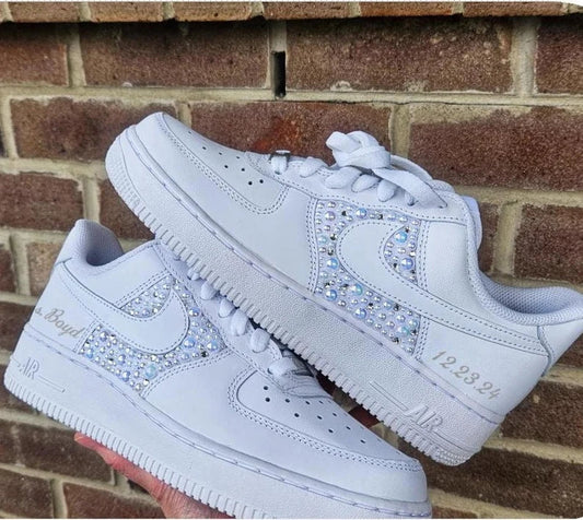 Custom Air Force 1 White Pearls Embellished