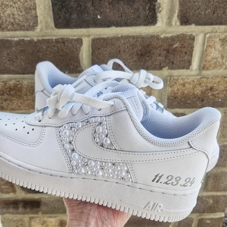 Custom Air Force 1 White Pearls Embellished
