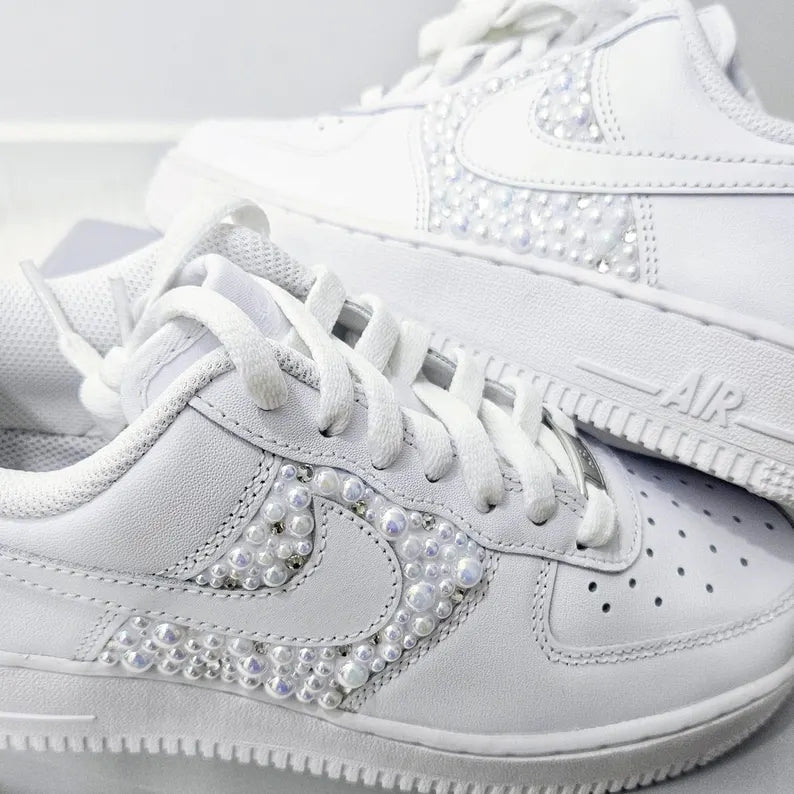 Custom Air Force 1 White Pearls Embellished