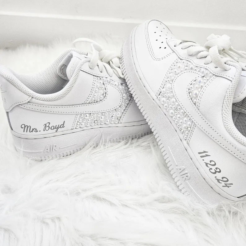 Custom Air Force 1 White Pearls Embellished