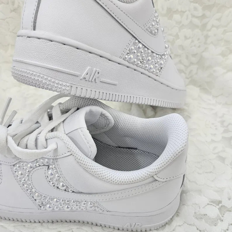 Custom Air Force 1 White Pearls Embellished