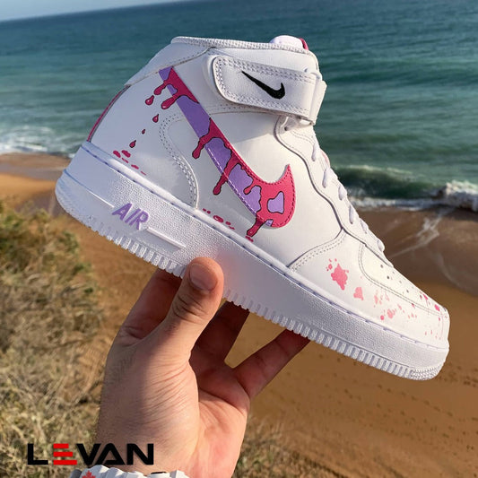 Custom Air Force 1 White Pink And Purple Drip Pattern