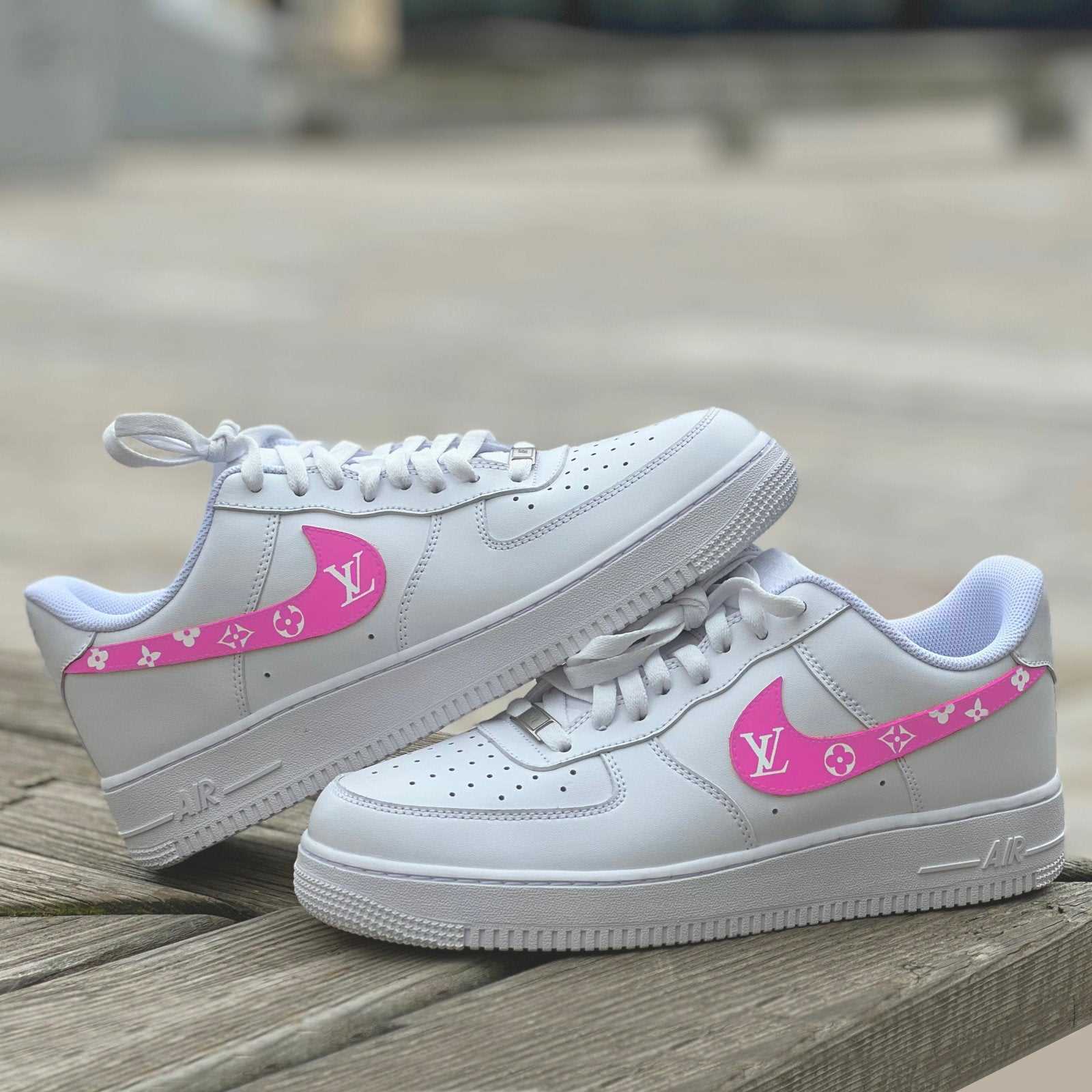 Custom Air Force 1 White Pink LV Patterns Swoosh