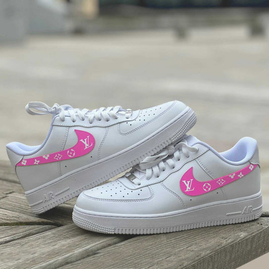 Custom Air Force 1 White Pink LV Patterns Swoosh