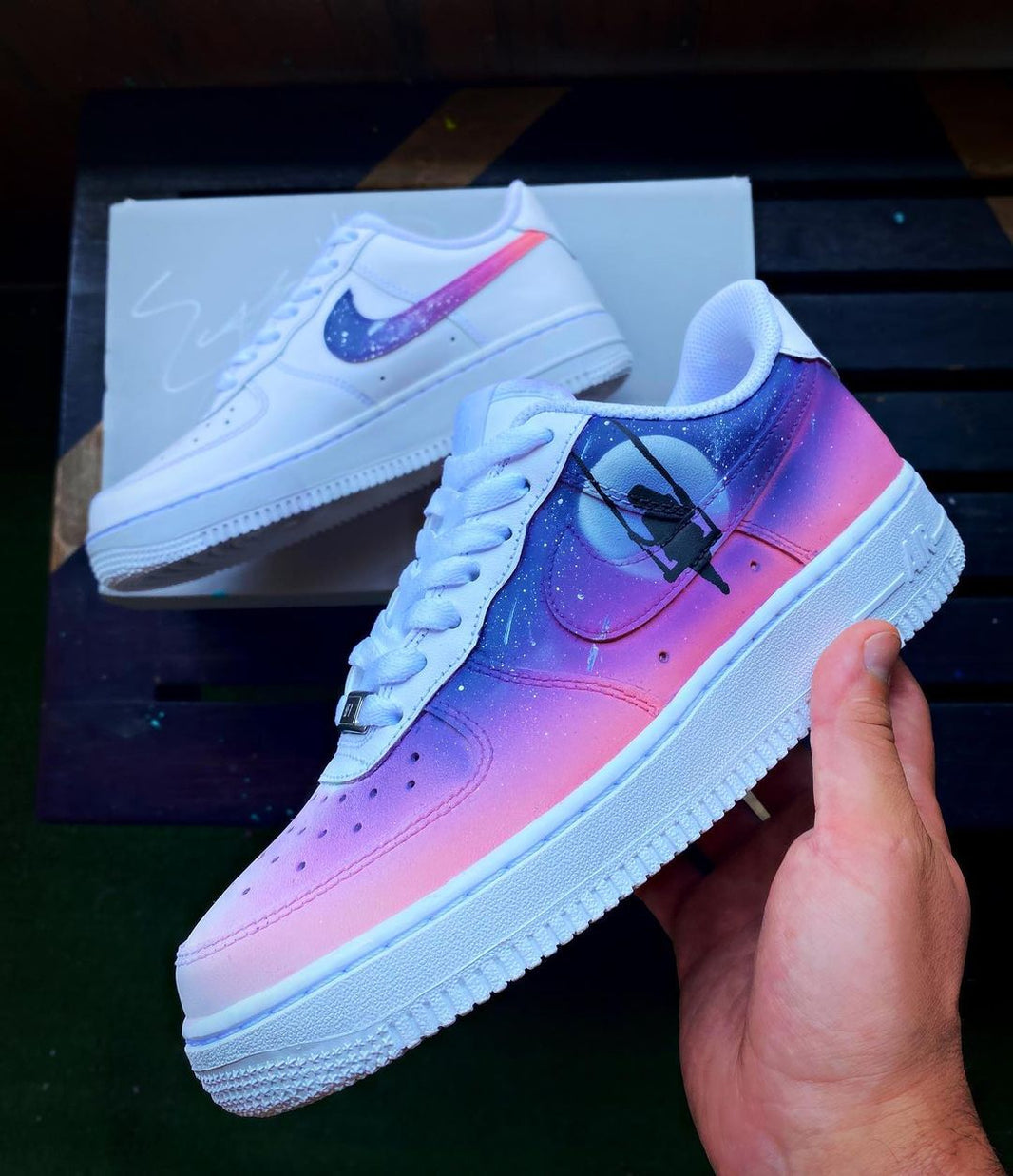 Custom Air Force 1 White Pink Purple Gradient Galaxy Pattern