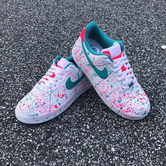Custom Air Force 1 White Pink Teal Splatter