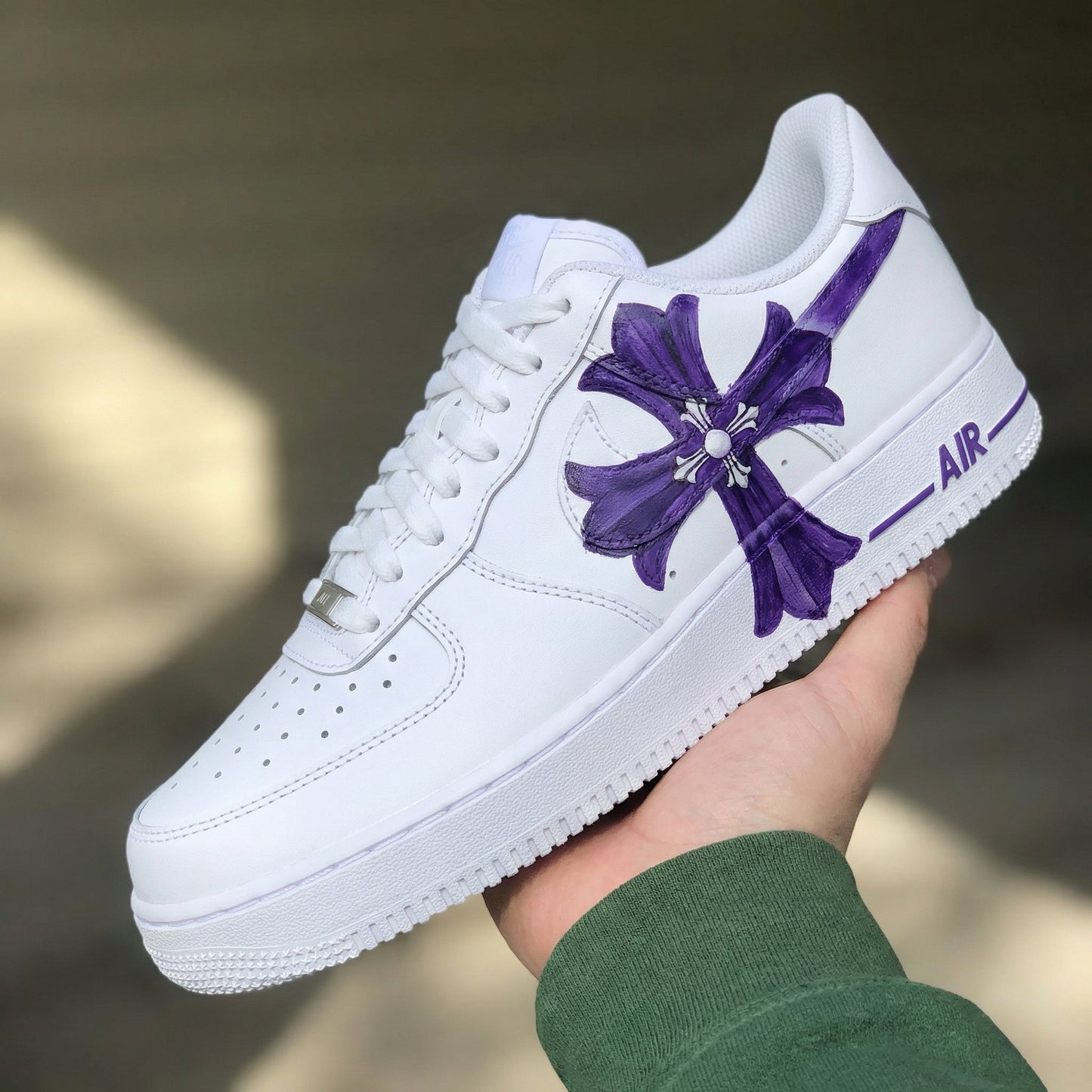 Custom Air Force 1 White Purple Cross Design