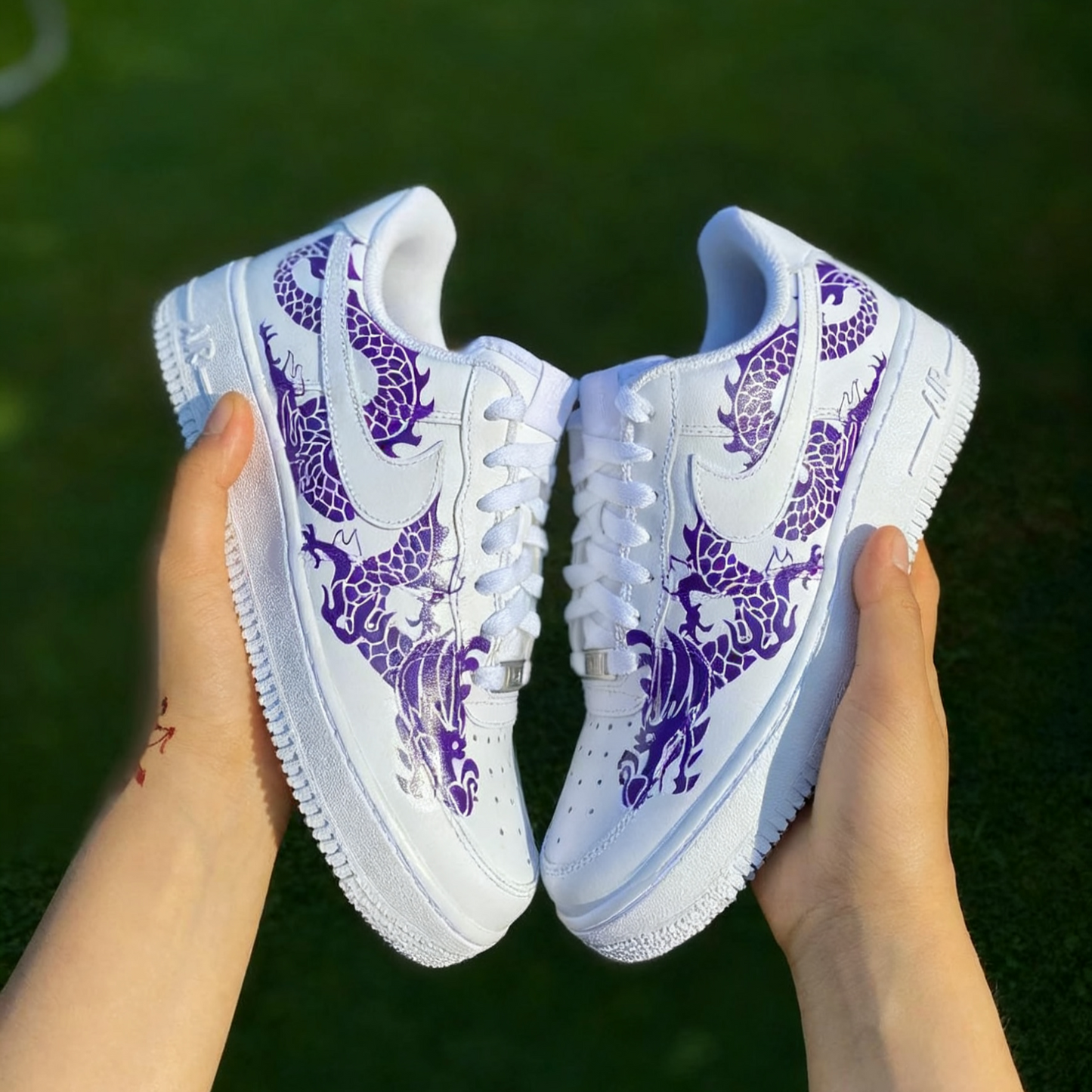 Custom Air Force 1 White Purple Dragon Pattern