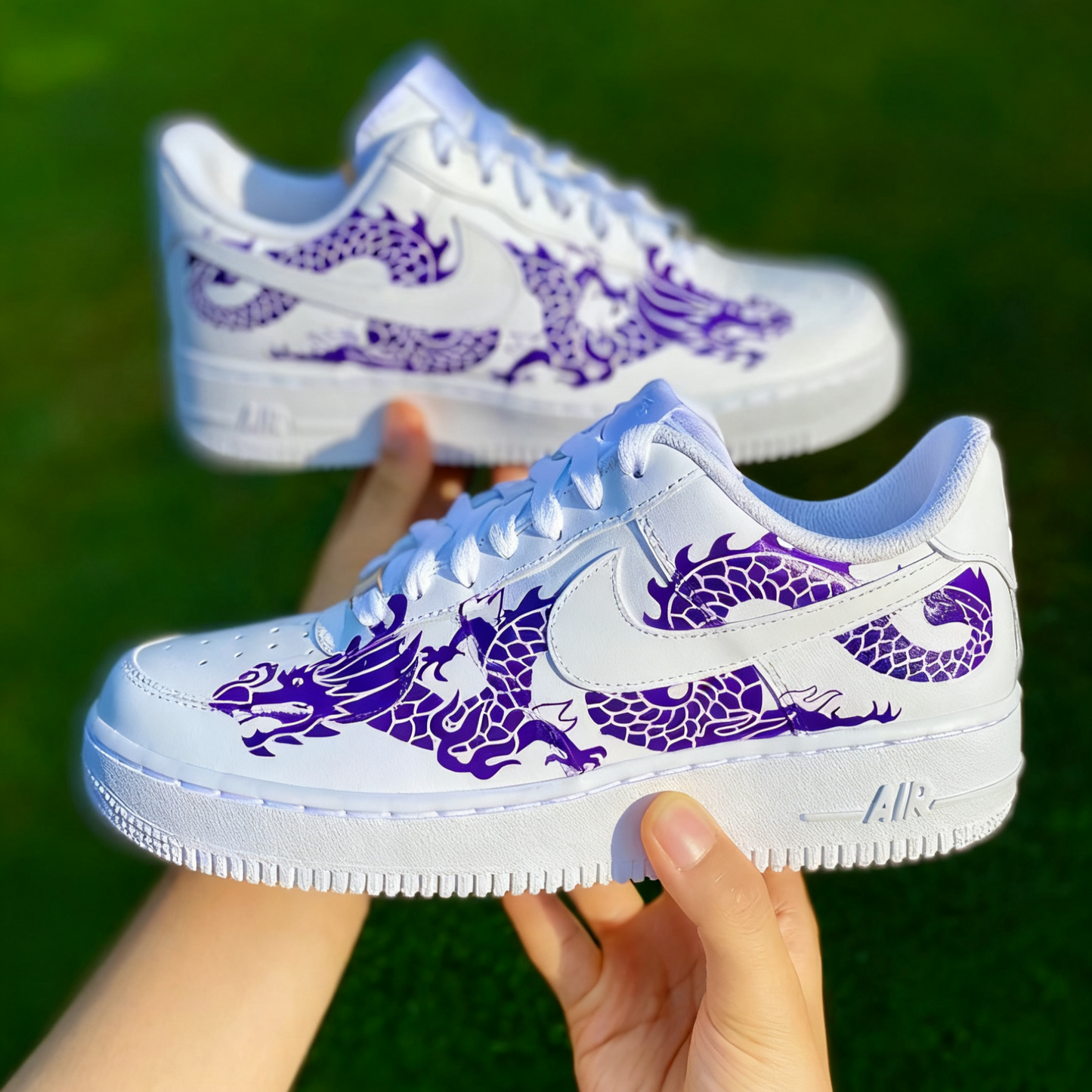 Custom Air Force 1 White Purple Dragon Pattern