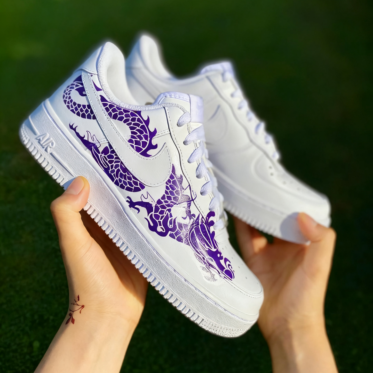 Custom Air Force 1 White Purple Dragon Pattern