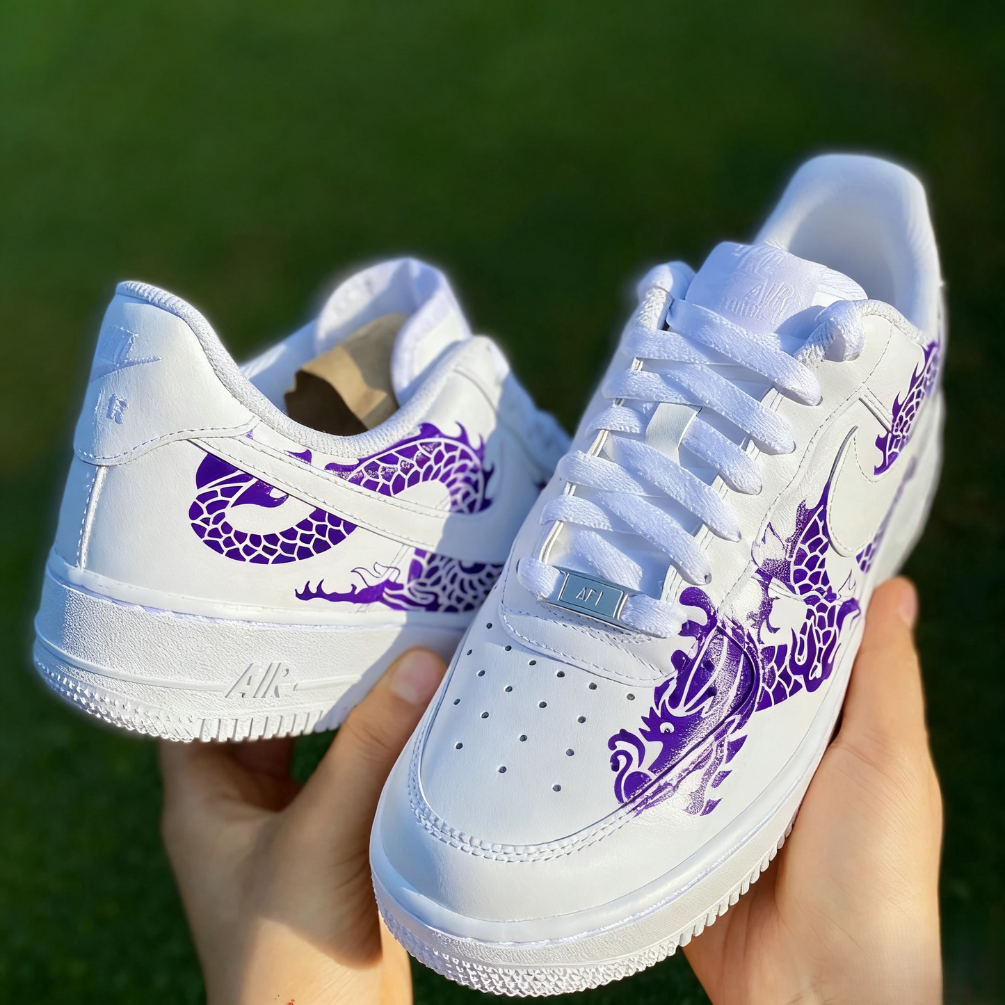 Custom Air Force 1 White Purple Dragon Pattern