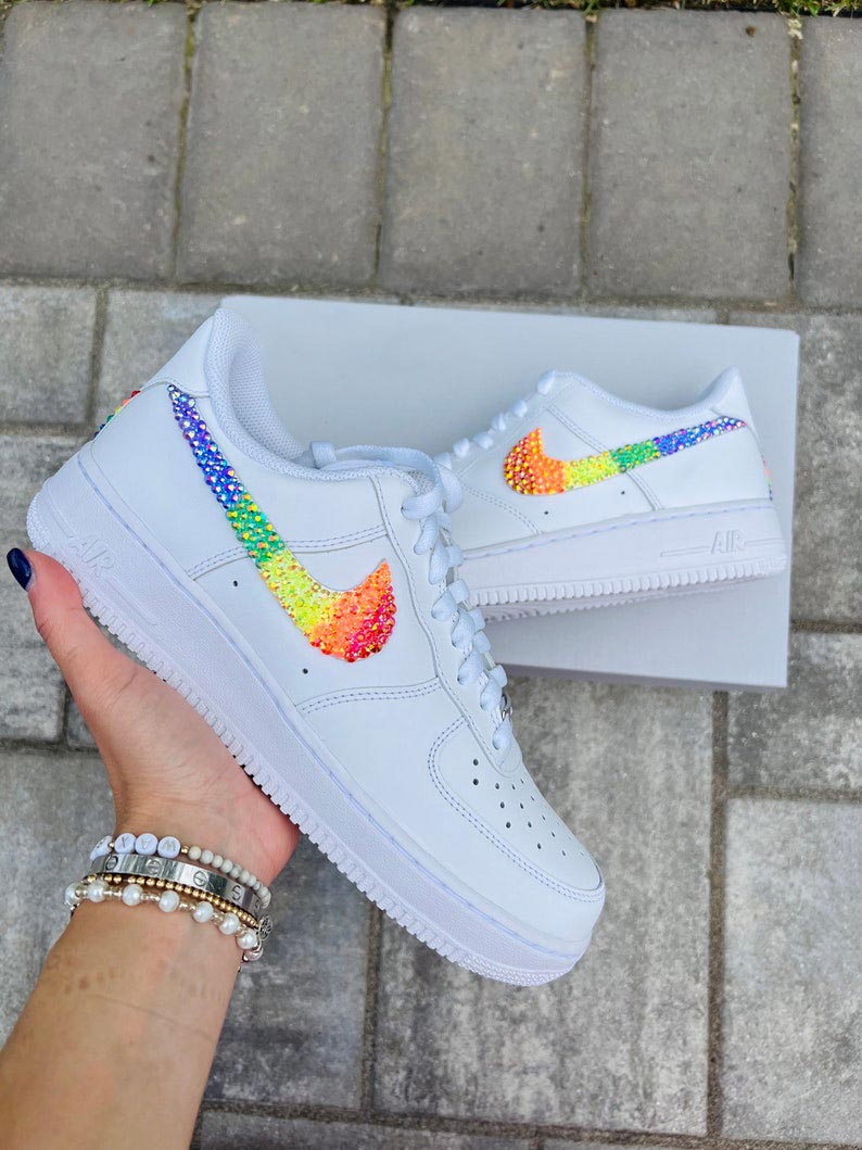 Custom Air Force 1 White Rainbow Glitter Swoosh