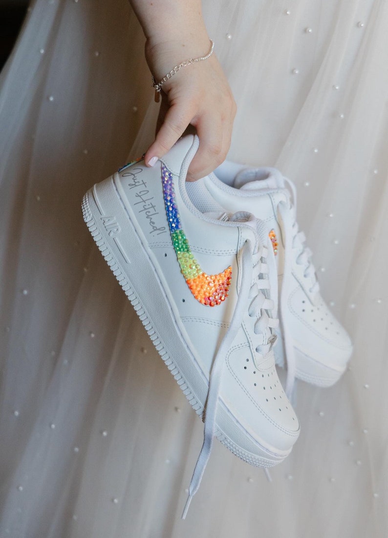 Custom Air Force 1 White Rainbow Glitter Swoosh