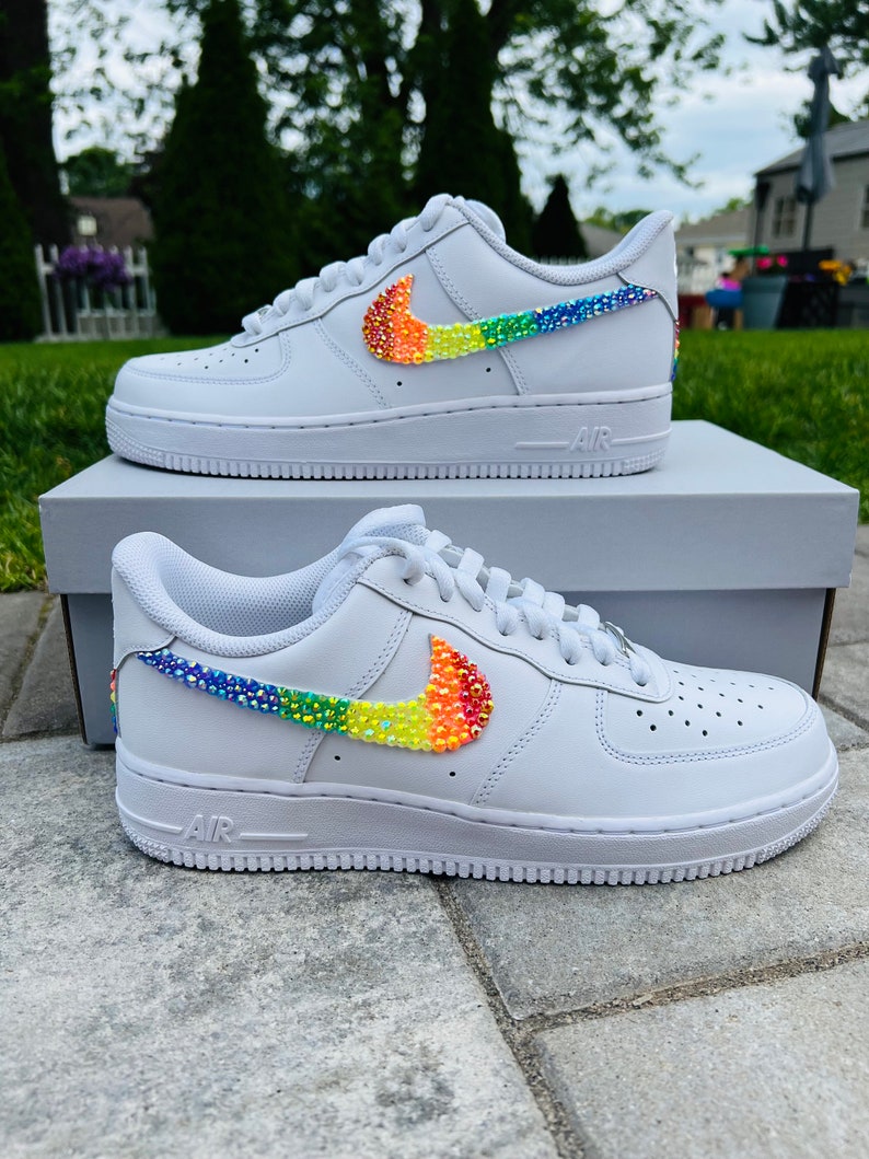 Custom Air Force 1 White Rainbow Glitter Swoosh
