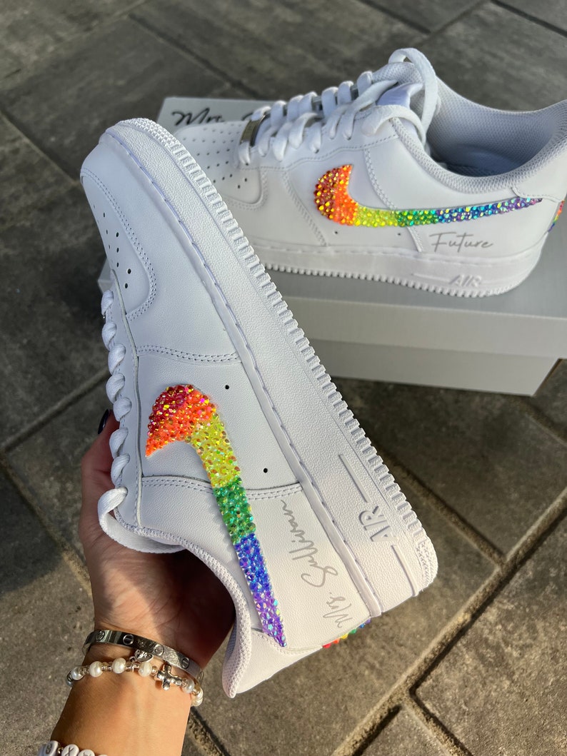 Custom Air Force 1 White Rainbow Glitter Swoosh