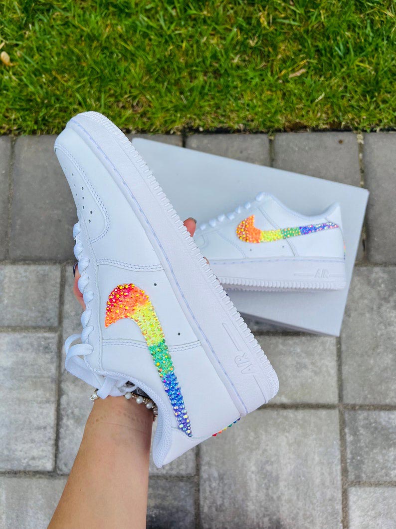 Custom Air Force 1 White Rainbow Glitter Swoosh