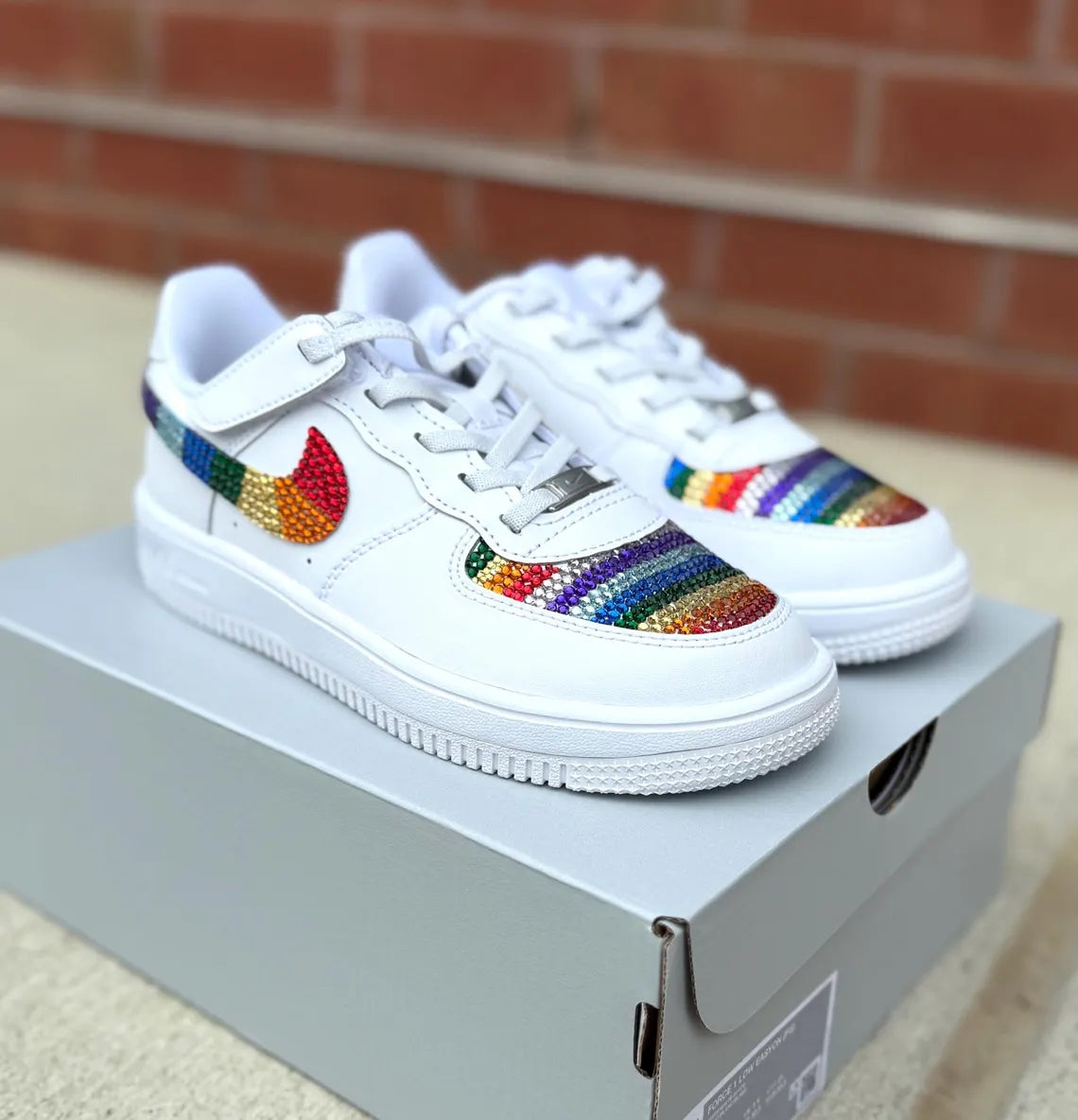 Custom Air Force 1 White Rainbow Rhinestones