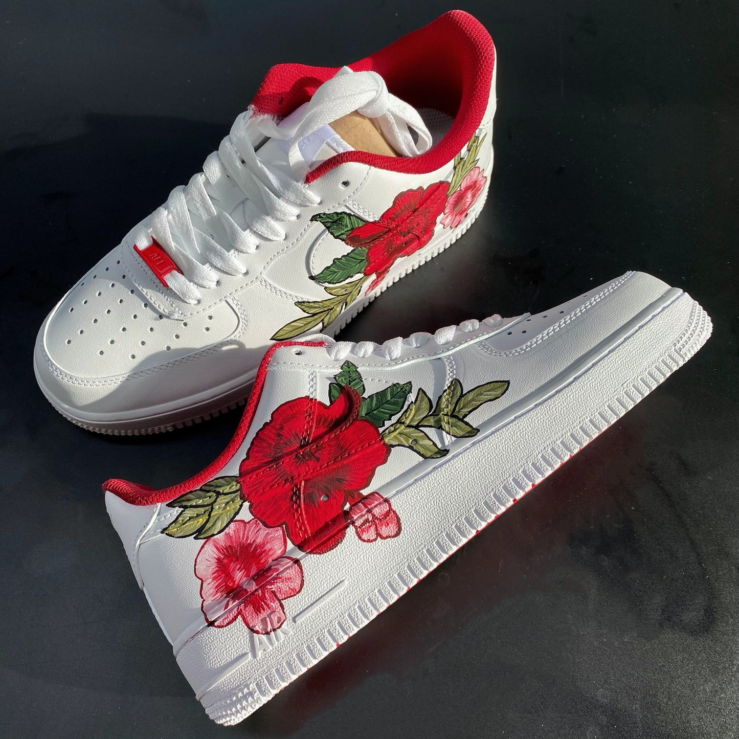 Custom Air Force 1 White Red And Pink Floral Patterns