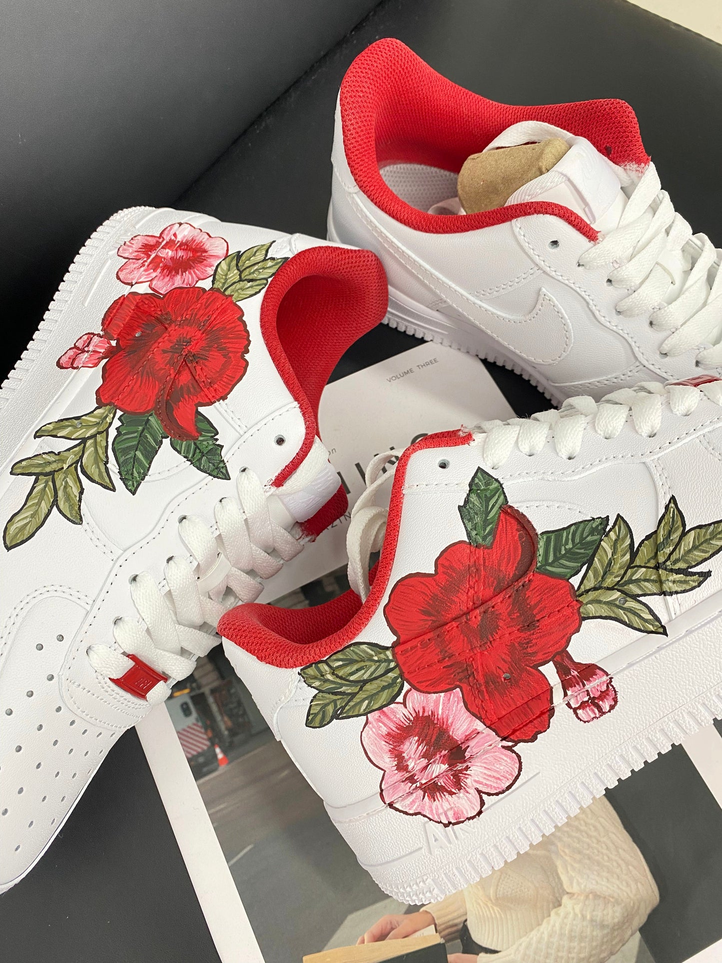 Custom Air Force 1 White Red And Pink Floral Patterns
