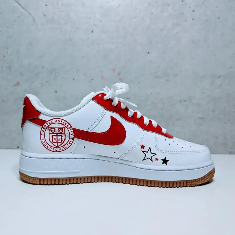 Custom Air Force 1 White Red Cornell Theme with Stars
