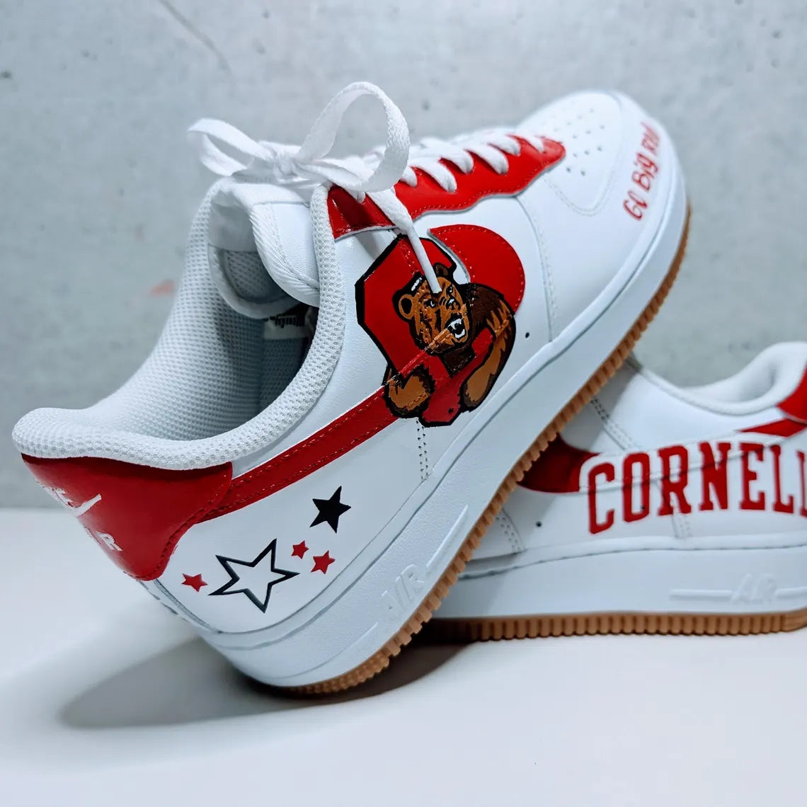 Custom Air Force 1 White Red Cornell Theme with Stars