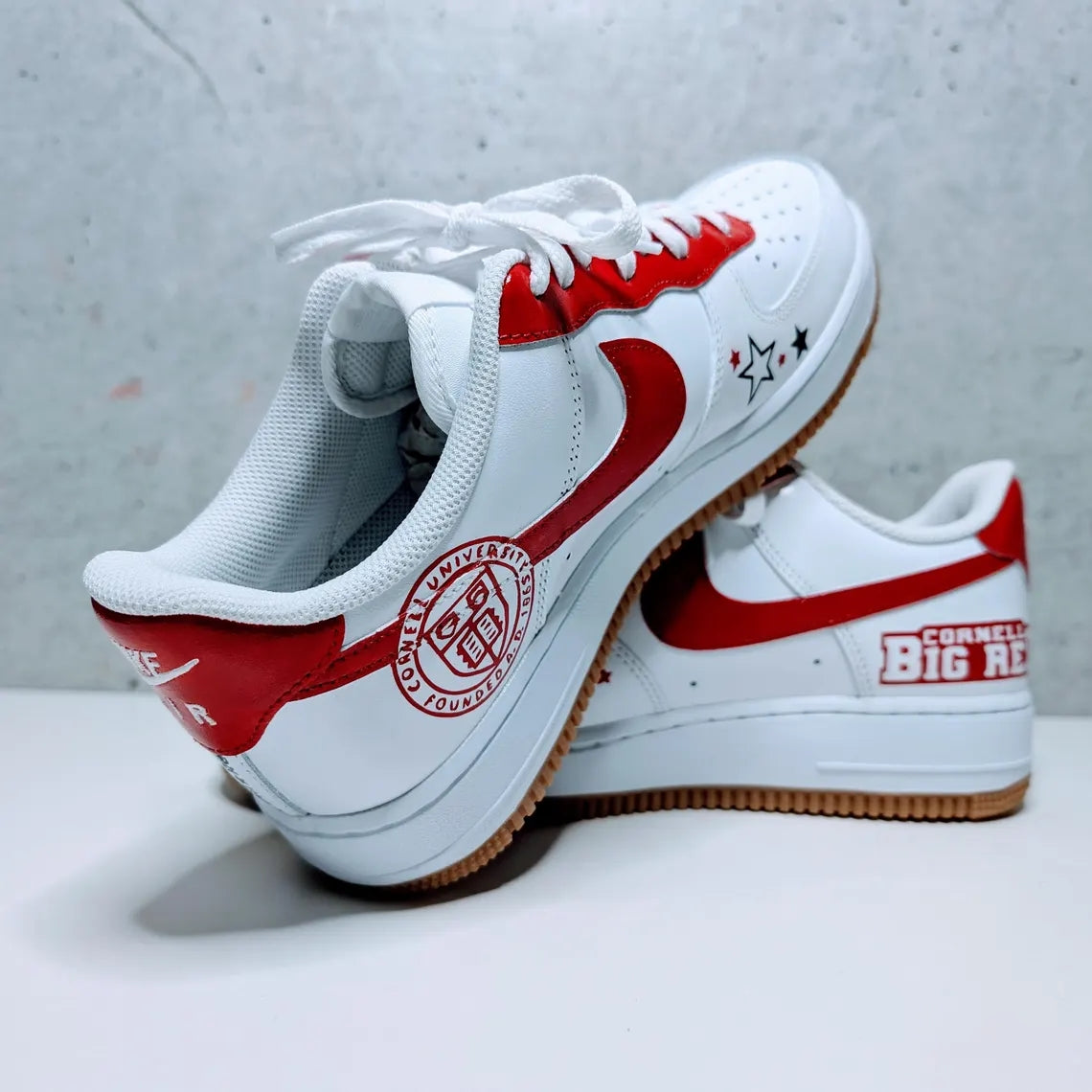 Custom Air Force 1 White Red Cornell Theme with Stars